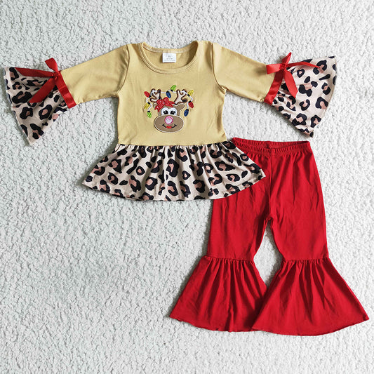 New Fashion Baby Girls Clothes Set Christmas Deer Embroidery Boutique Kids Outfits GLP0011