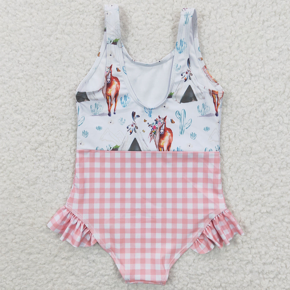 Girls Swimsuit Horse Cactus Fashion Kids Swimsuits S0118