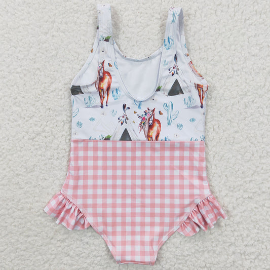 Girls Swimsuit Horse Cactus Fashion Kids Swimsuits S0118