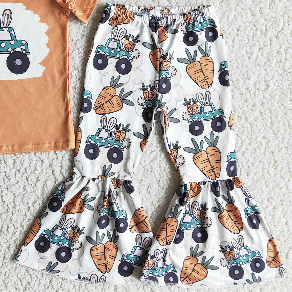 New Fashion Baby Girl Clothes Short Sleeve Bell Pants Sets Spring Easter Rabbit Print Cute Girls Clothing Toddler Baby Outfits