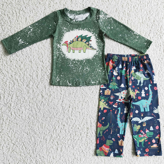 Hot Sale Boys Clothing Christmas Dinosaur print Boutique Baby Boy Clothes Set BLP0105