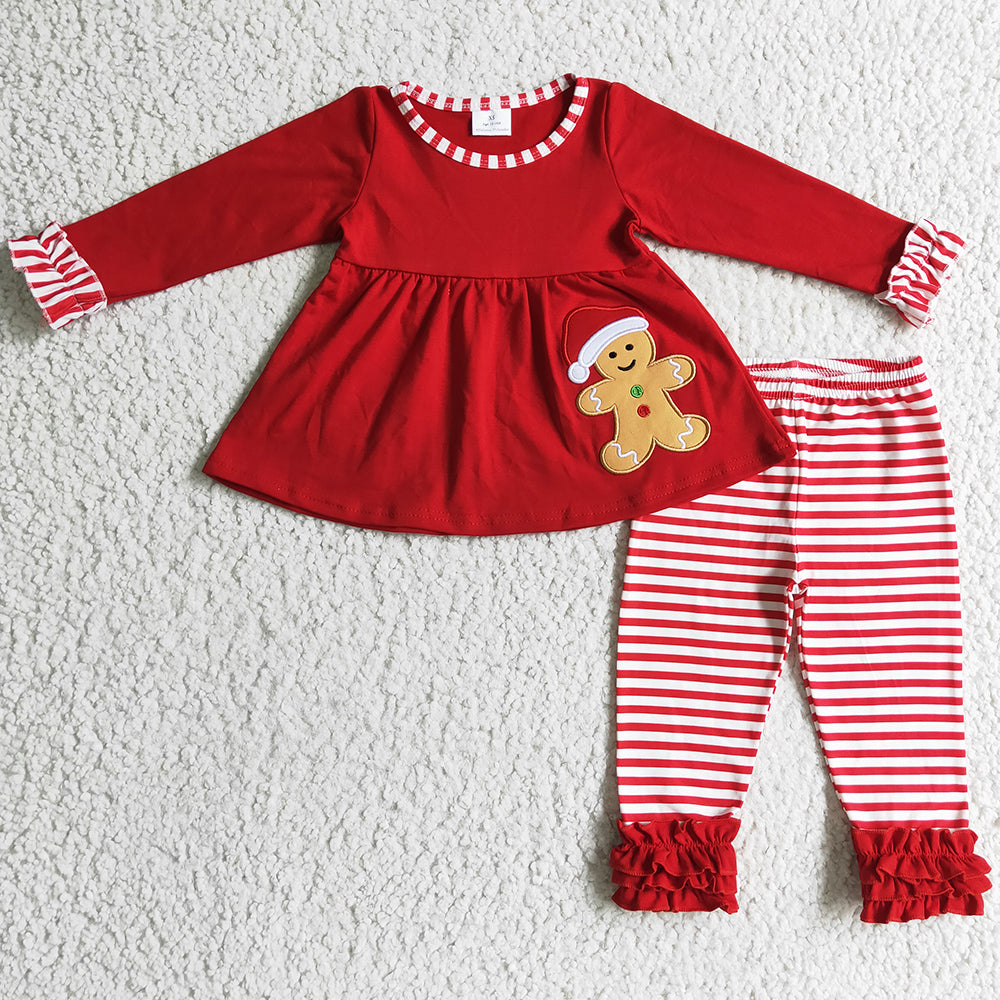 Christmas Girls Clothing Gingerbread Embroidery Boutique Girls Outfits GLP0296