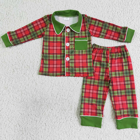 Boutique Boys Pajamas Set Fall Winter Lattice Print Fashion Boy Sleepwear BLP0049