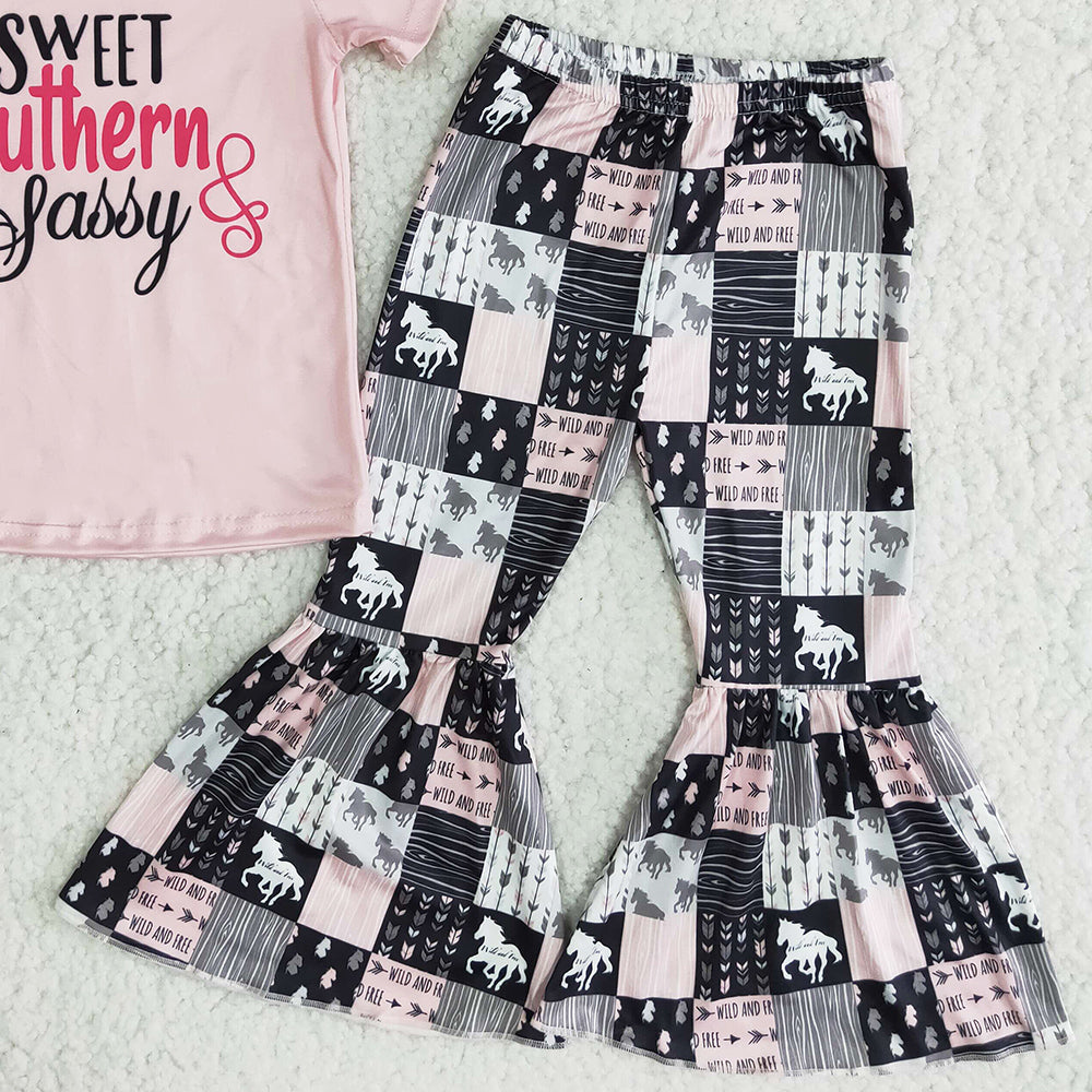 Wholesale Baby Girls Clothes Short Sleeve Bell Pants Sweet Baby Outfits A0-16