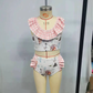 Baby Girls Swimsuit Western Horse Ruffle Two Pieces Swimsuits S0117